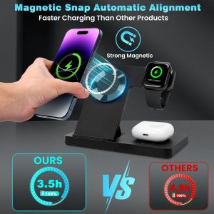 Rovxemes - Magnetic 3 in 1 Charging Station- Wireless - Black