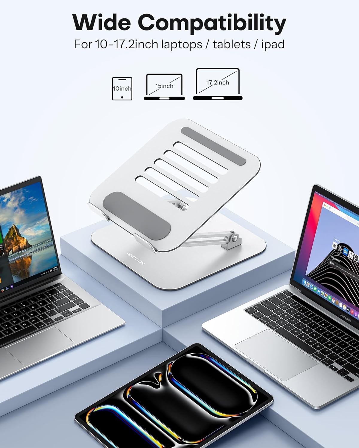 Omoton - Adjustable Laptop Stand – Ergonomic – Foldable & Portable – Height Adjustable up to 270mm – Metal – Cooling Design -10"-17" - Image 6