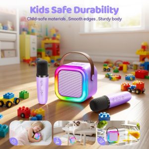 IROO Kids Bluetooth Karaoke Machine with Lights-Voice Effects & 1-Month Karafun Premium – Portable Singing Toy for Ages 3–12 - Purple