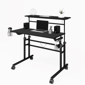 Techni Mobili Rolling Writing Desk with Height Adjustable Desktop and Moveable Shelf - CD-3800SU-BK