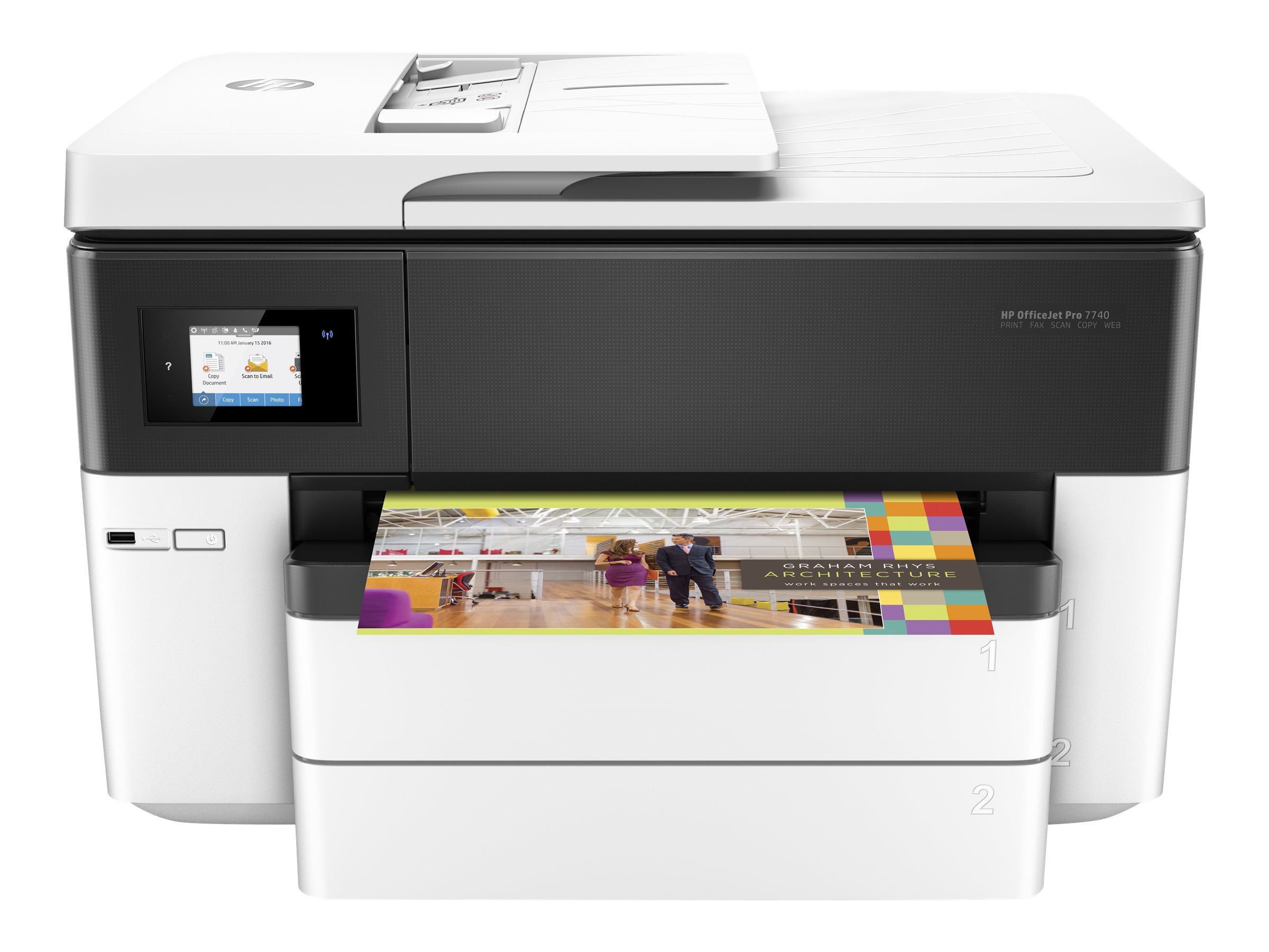 HP Officejet Pro 7740 Wide Format All-in-One - Multifunction printer - color - ink-jet -- USB 2.0, LAN, Wi-Fi(n), USB host