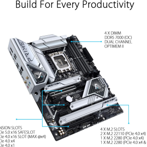 ASUS Prime Z790-A WiFi 6E LGA 1700(Intel 14th,13th,12th) ATX Motherboard (16+1 DrMOS, PCIe 5.0,DDR5,4X M.2 Slots,2.5 Gb LAN,USB 3.2 Gen 2 Front Panel Type-C, Thunderbolt 4/USB4, DP)