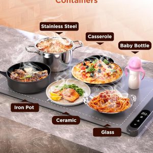 Electric Warming Mat – 500W – Rapid 10s Heating – 6 Temp Levels – 0–6h Timer – Silicone Heating Pad for Food & Buffets