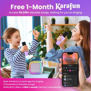 IROO Kids Bluetooth Karaoke Machine with Lights-Voice Effects & 1-Month Karafun Premium – Portable Singing Toy for Ages 3–12 - Purple