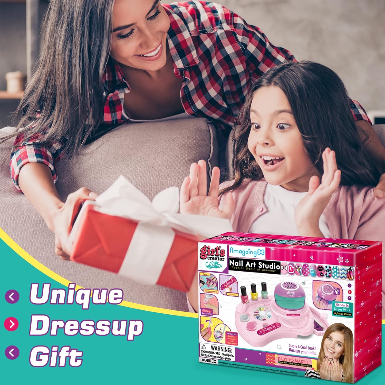 Amagoing My First Nail Art Manicure Kit for Girls – Kids Nail Art Studio with Quick-Dry Polish & Dryer – Ages 7–12 - Image 7