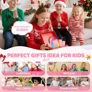 IROO - Kids Bluetooth Karaoke Machine with Lights-Voice Effects & 1-Month Karafun Premium – Portable Singing Toy for Ages 3–12 - Pink