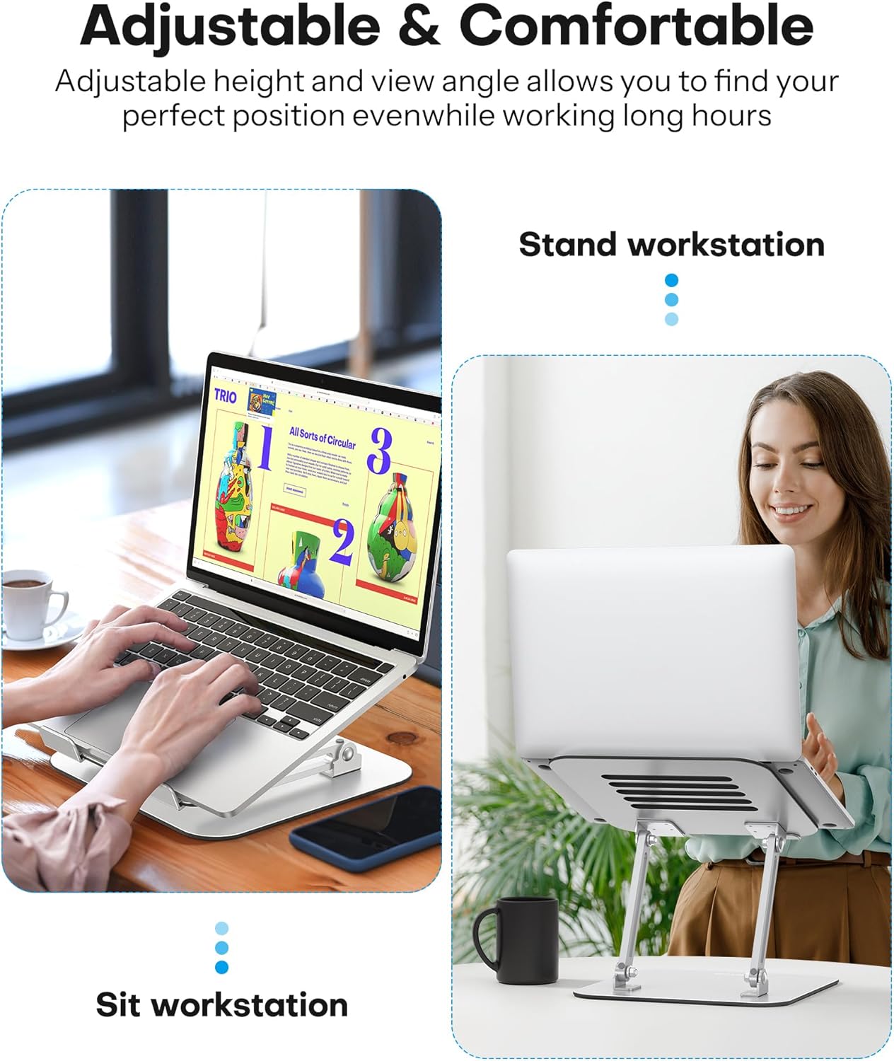 Omoton - Adjustable Laptop Stand – Ergonomic – Foldable & Portable – Height Adjustable up to 270mm – Metal – Cooling Design -10"-17" - Image 3
