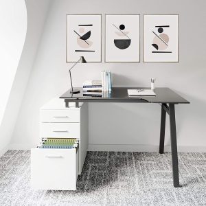 Techni Mobili - Modern Home Office Computer Desk - Smoke Tempered Glass Top - Storage