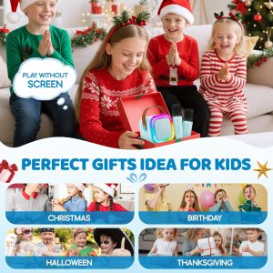 IROO - Kids Bluetooth Karaoke Machine with Lights-Voice Effects & 1-Month Karafun Premium – Portable Singing Toy for Ages 3–12- Blue