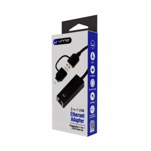 Unno Tekno Adapter Dual USB 3.0 - Type C to LAN RJ45 port