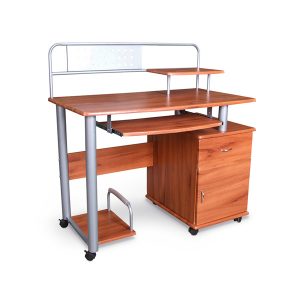 Single-level L-shaped computer desk with shelves