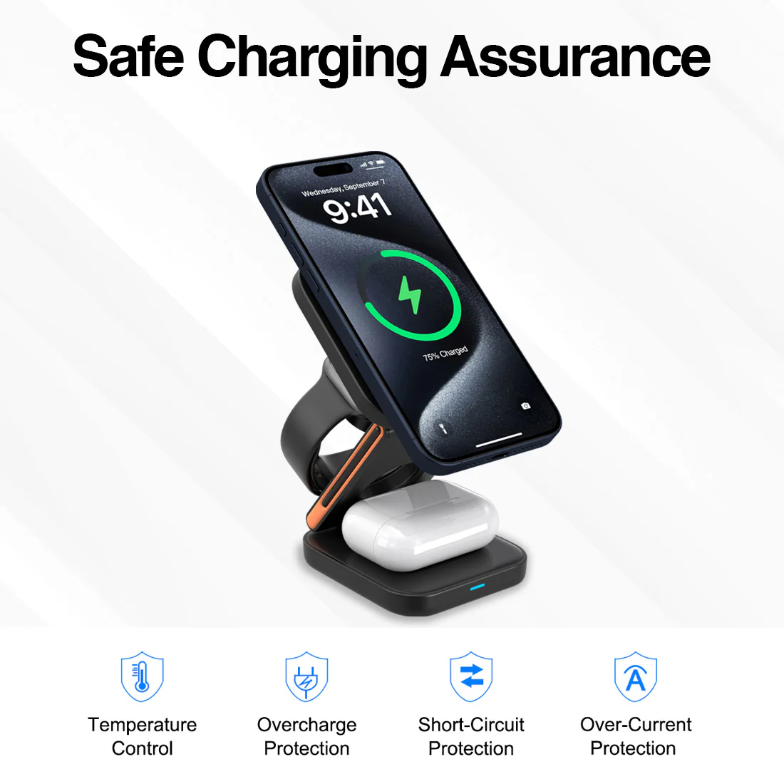 ArgomTech - Wireless Fast Charger 3 in 1 Foldable Stand MAGNETIC S4 - AC-0144BK - Image 2