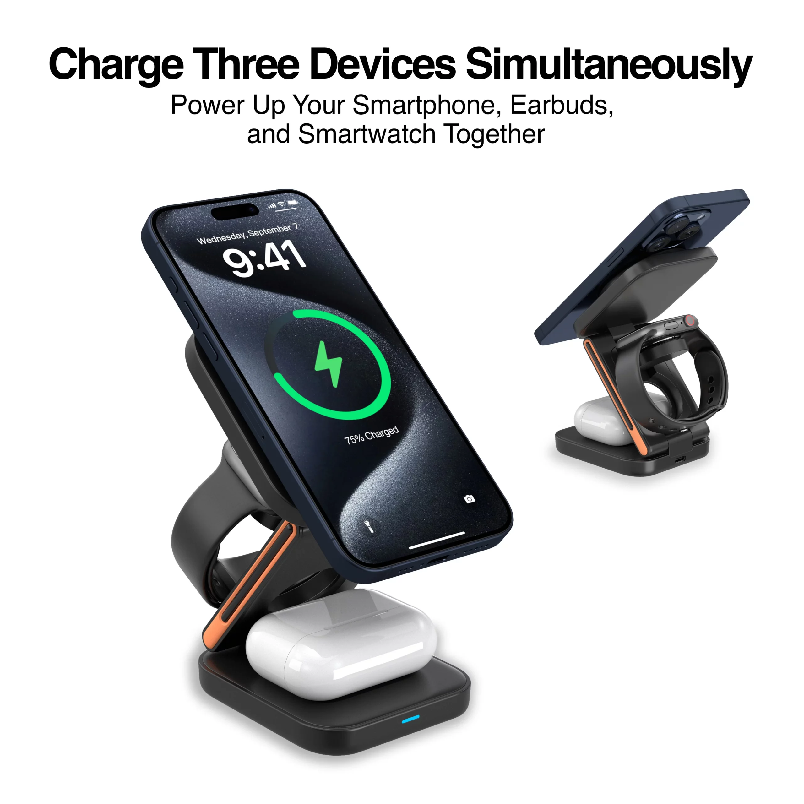 ArgomTech - Wireless Fast Charger 3 in 1 Foldable Stand MAGNETIC S4 - AC-0144BK - Image 6