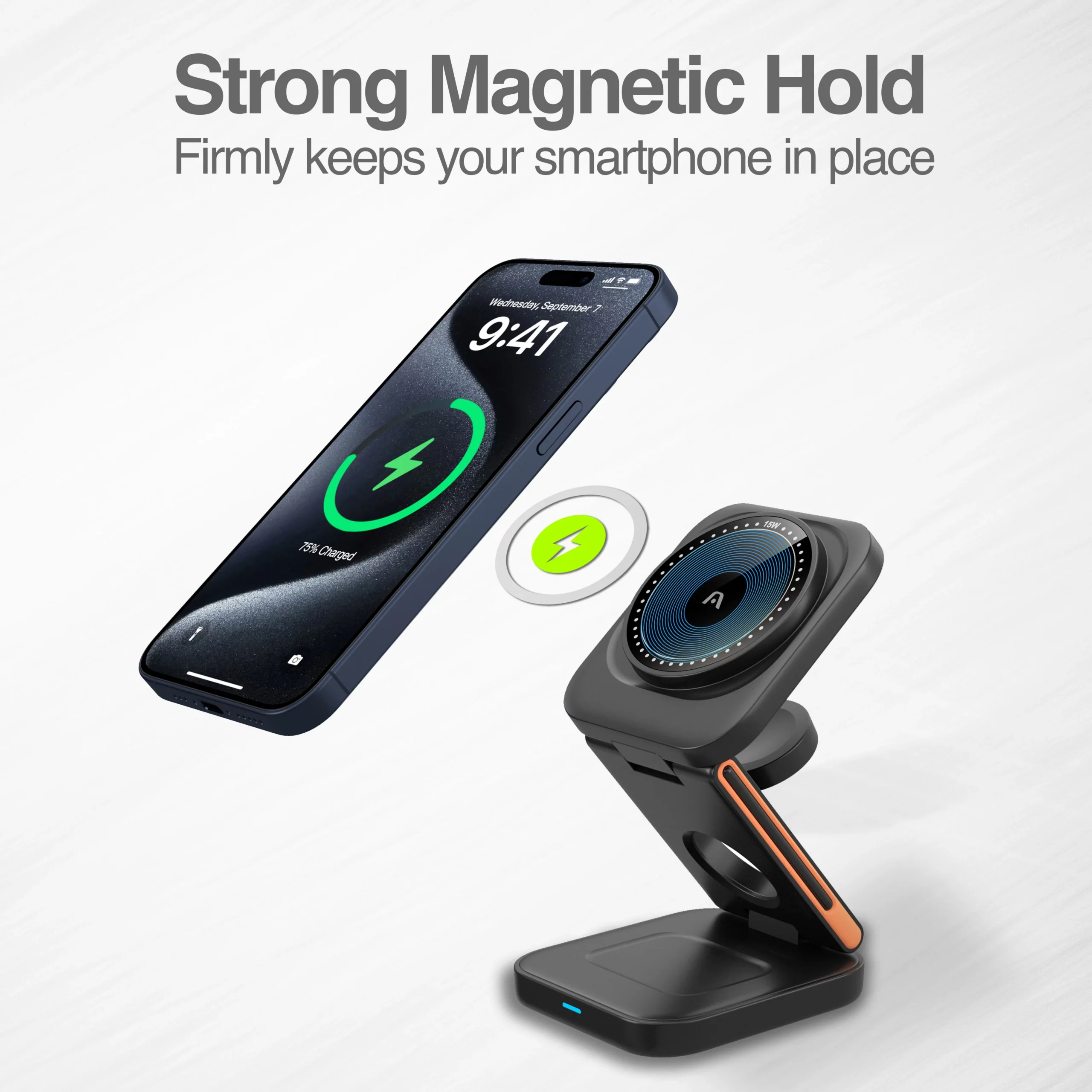 ArgomTech - Wireless Fast Charger 3 in 1 Foldable Stand MAGNETIC S4 - AC-0144BK - Image 7