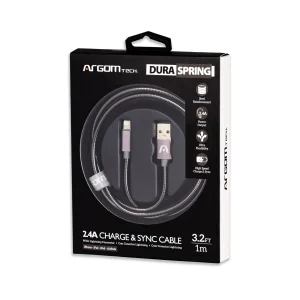 Argomtech Lightning to USB 2.0 Metal Braided Cable 3.2ft/1m - Dura Spring