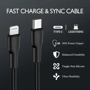 ArgomTech Type-C To Lightning 30W Silicone Cable 1.8m/6ft - Dura Flex - CB-0072BK