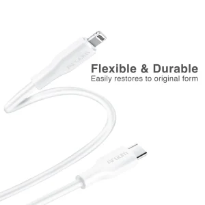ArgomTech Type-C To Lightning 30W Silicone Cable 1.8m/6ft - Dura Flex - CB-0072WT - White