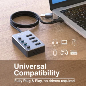 ArgomTech - One Axess 2-in-1 Type-C/USB 3.0 to 4-Port USB 3.0 Hub with Switches