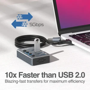 ArgomTech - One Axess 2-in-1 Type-C/USB 3.0 to 4-Port USB 3.0 Hub with Switches