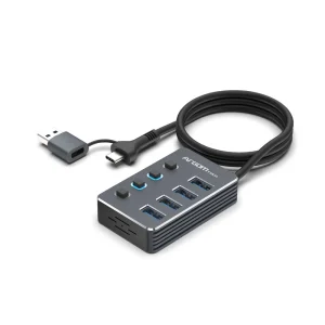 ArgomTech - One Axess 2-in-1 Type-C/USB 3.0 to 4-Port USB 3.0 Hub with Switches