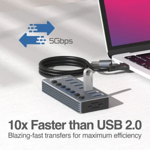 ArgomTech - One Axess 2-in-1 Type-C/USB 3.0 to 7-Port USB 3.0 Hub with Switches - UB-0191