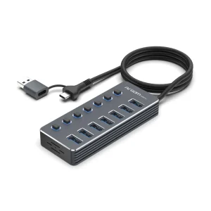 ArgomTech - One Axess 2-in-1 Type-C/USB 3.0 to 7-Port USB 3.0 Hub with Switches - UB-0191
