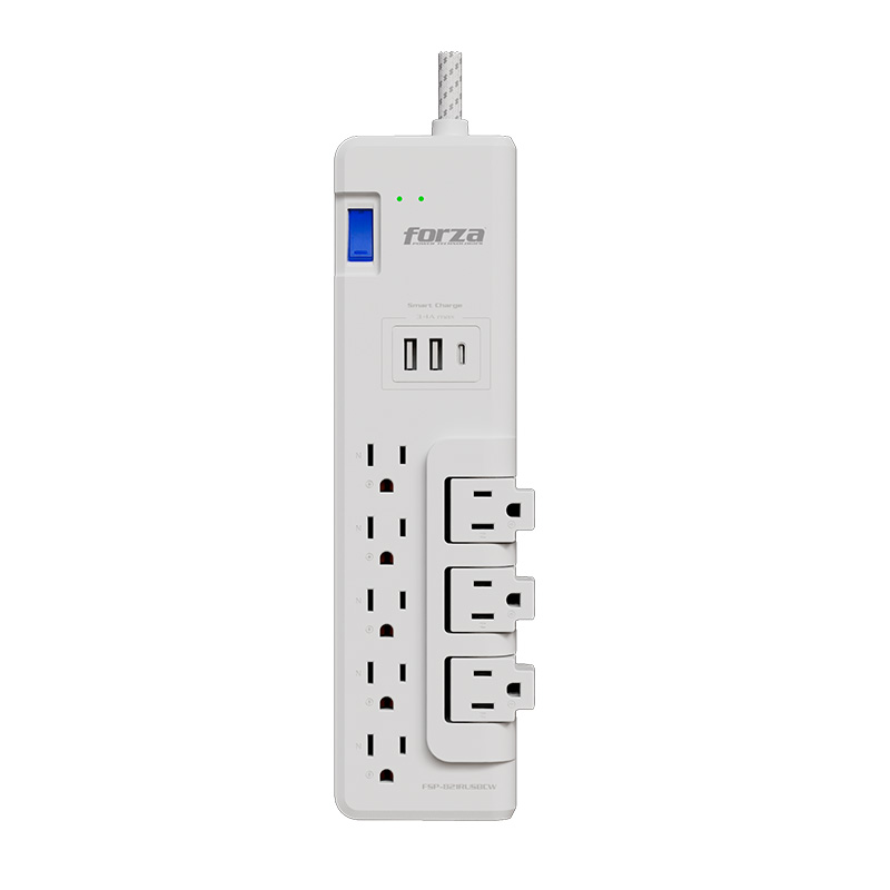 Forza Surge protector 1625W/2200J - 8 outlets - 3-Rotating - 2-USBA - 1-USBC -120V/240V