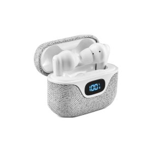 Unno Tekno Bluetooth Earbuds LuxPro Fabric - Grey/White - HS7511WT