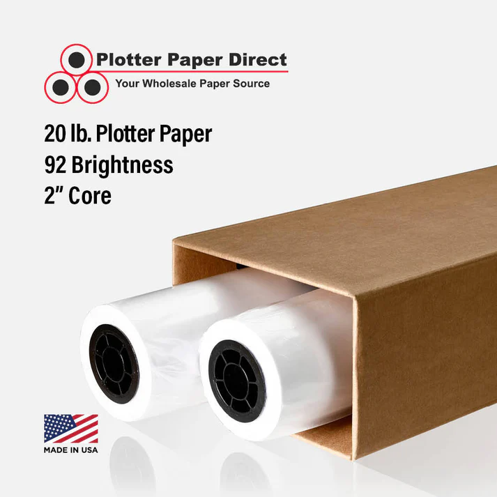 Plotter Paper 20lb Uncoated 2" Core 24 In x 300 Ft