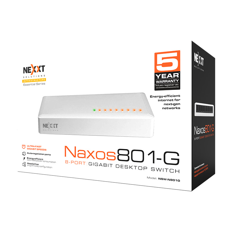 Nexxt Essential 8-port Gigabit desktop switch, 1Gbps 110/220V - Image 4