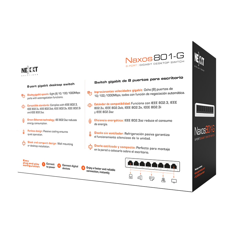 Nexxt Essential 8-port Gigabit desktop switch, 1Gbps 110/220V - Image 3