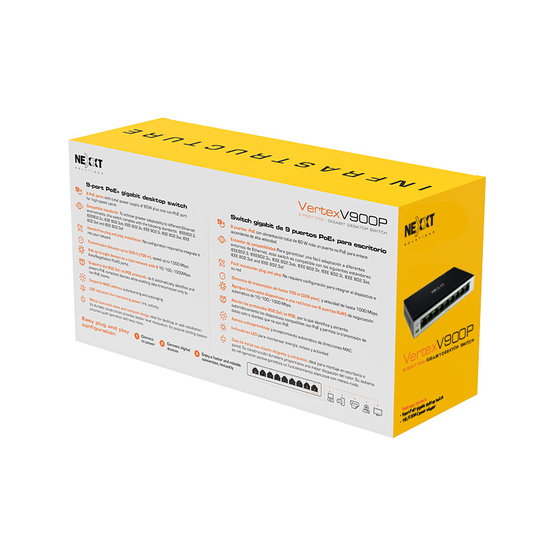 Nexxt Professional - 9-port PoE+ Gigabit Desktop switch, 10/100/1000 65W Max - NSW-V900P - Image 5