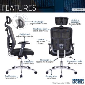 Executive Mesh office Chair-with Arms -RTA 1010-BK