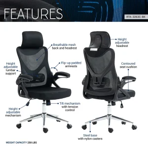 Techni Mobil - Modern High Back Mesh Ergonomic Chair - Black - CH-3263C-BK