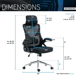Techni Mobil - Modern High Back Mesh Ergonomic Chair - Black - CH-3263C-BK