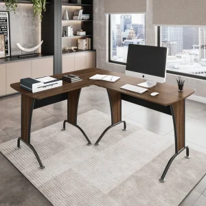 Techni Mobili - Deluxe L-Shaped Desk with Inline Team Desk Option - Mahogany - CD-3806-M615