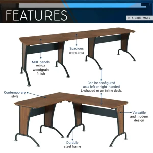 Techni Mobili - Deluxe L-Shaped Desk with Inline Team Desk Option - Mahogany - CD-3806-M615