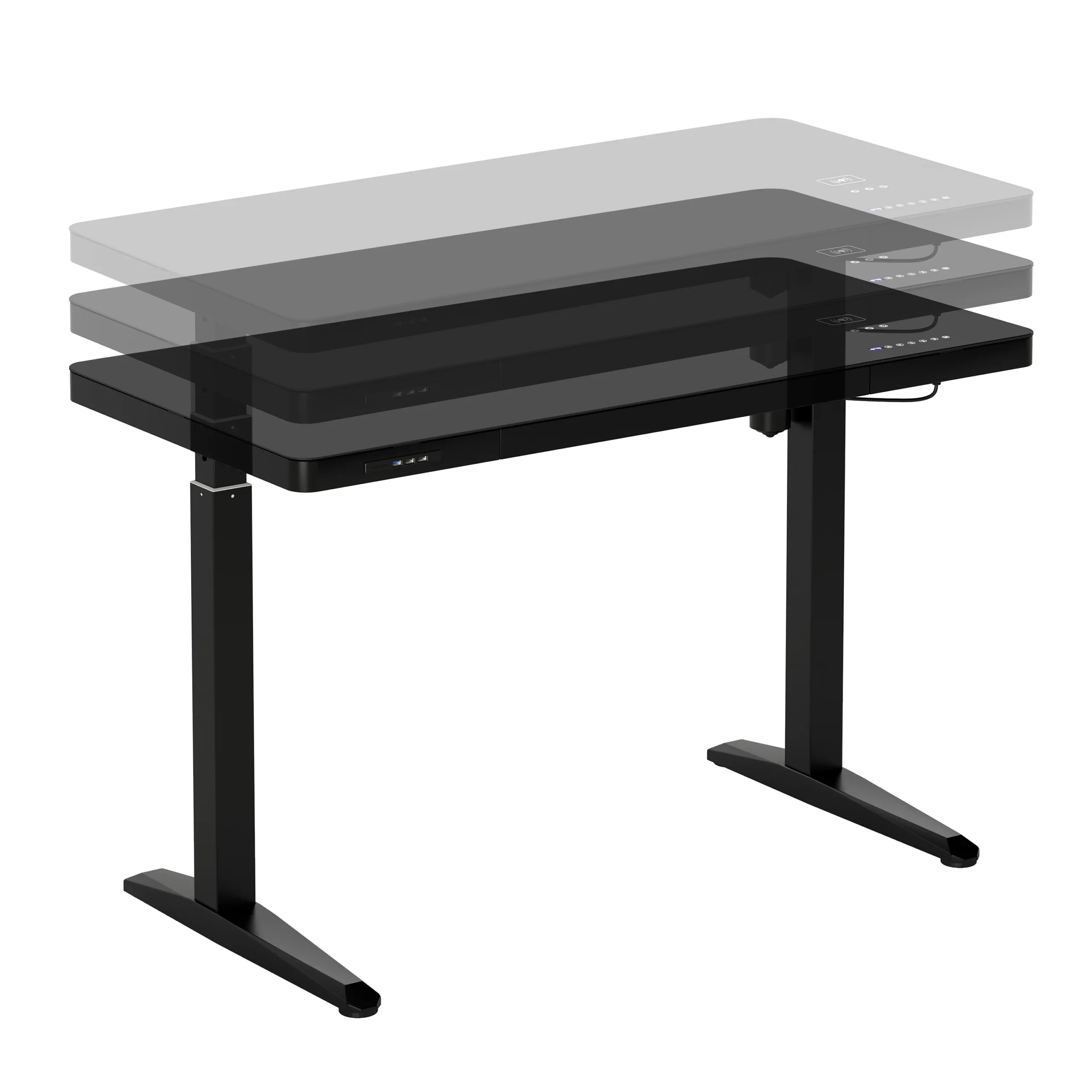 Electronic Glass Desk With Adjustable Height - Storage - Speaker - Wireless charging - Image 3