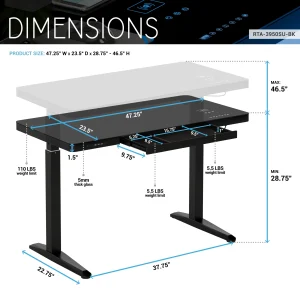 Electronic Glass Desk With Adjustable Height - Storage - Speaker - Wireless charging
