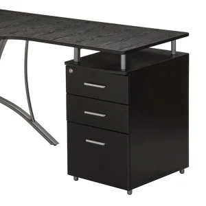 Techni Mobili Modern L- Shaped Computer Desk with File Cabinet and Storage