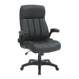 Techni Mobili Ergonomic Faux Leather Office Chair (Black) – Ultra-Padded Executive Desk Chair with Flip-Up Armrests, Height Adjustable, Tilt Control, and Smooth-Rolling Wheels