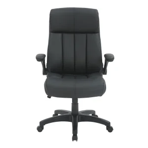 Techni Mobili Ergonomic Faux Leather Office Chair (Black) – Ultra-Padded Executive Desk Chair with Flip-Up Armrests, Height Adjustable, Tilt Control, and Smooth-Rolling Wheels