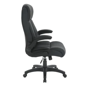Techni Mobili Ergonomic Faux Leather Office Chair (Black) – Ultra-Padded Executive Desk Chair with Flip-Up Armrests, Height Adjustable, Tilt Control, and Smooth-Rolling Wheels