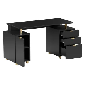 Techni Mobili - Elegant Executive Desk with Gold Accents - 3 Drawers- Cabinet with Adjustable Shelf - Ventilation CD-4991D-BK