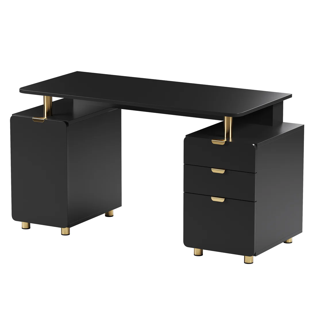Techni Mobili - Elegant Executive Desk with Gold Accents - 3 Drawers- Cabinet with Adjustable Shelf - Ventilation - CD-4991D-WHT - Image 7