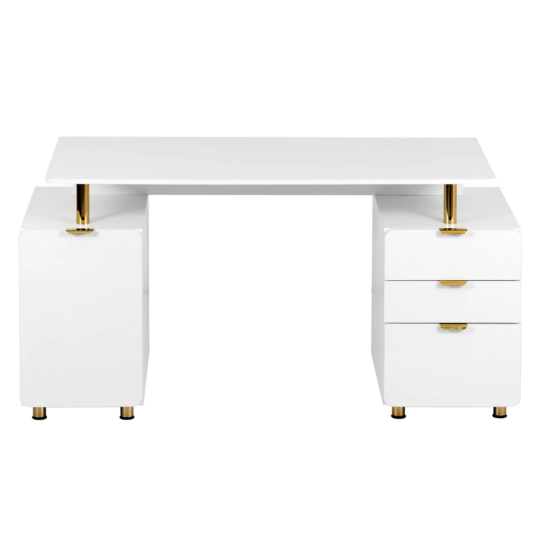 Techni Mobili - Elegant Executive Desk with Gold Accents - 3 Drawers- Cabinet with Adjustable Shelf - Ventilation - CD-4991D-WHT - Image 4