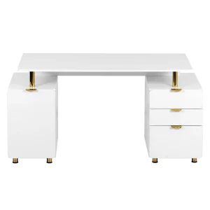 Techni Mobili - Elegant Executive Desk with Gold Accents - 3 Drawers- Cabinet with Adjustable Shelf - Ventilation CD-4991D-BK