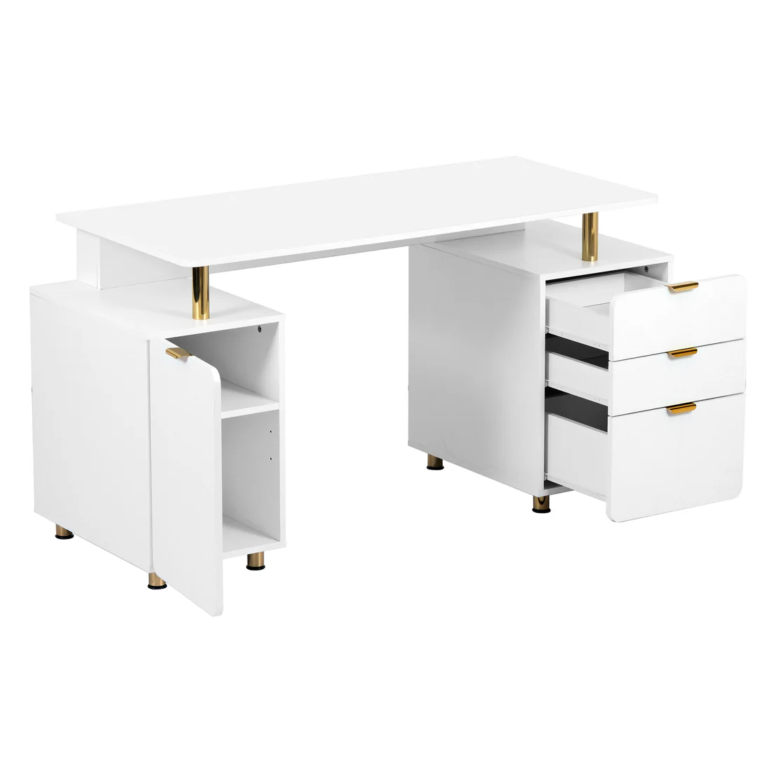 Techni Mobili - Elegant Executive Desk with Gold Accents - 3 Drawers- Cabinet with Adjustable Shelf - Ventilation - CD-4991D-WHT - Image 5