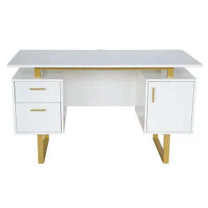 Techni Mobili - Modern Office Desk with Storage White / Gold