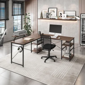 Techni Mobili - L-Shape Industrial Desk with storage shelves